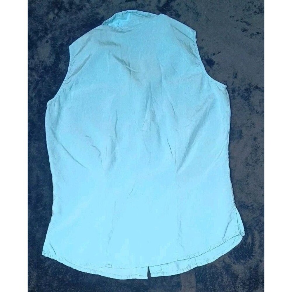Silkland 100% Silk Sleeveless Button Blouse S Aqua Blue Quiet Luxury Old Money - Picture 10 of 11